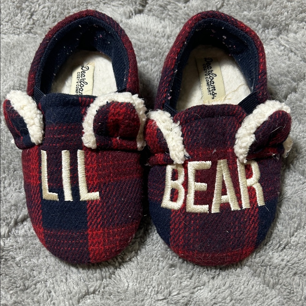 Dearfoams Kids Slippers - Red and Navy Plaid